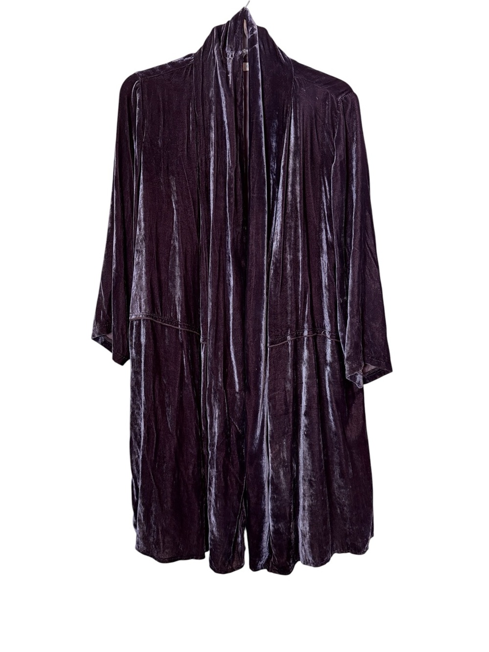 Kyla Seo Plush Velvet Rich Purple Midnight Blue Kimono Open Front Cardigan Sz S
